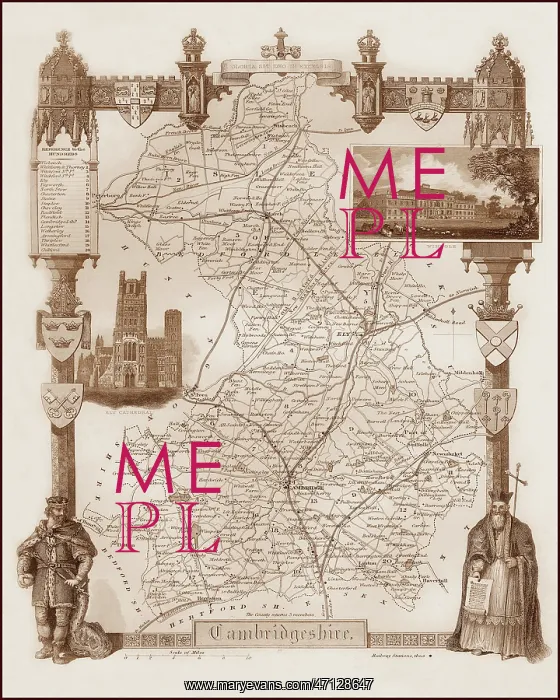 : 1840s Victorian Map of Cambridgeshire : 1840s Victorian Map of Cambridgeshire