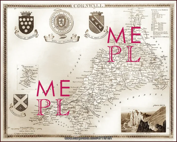  : 1840s Victorian Map of Cornwall
