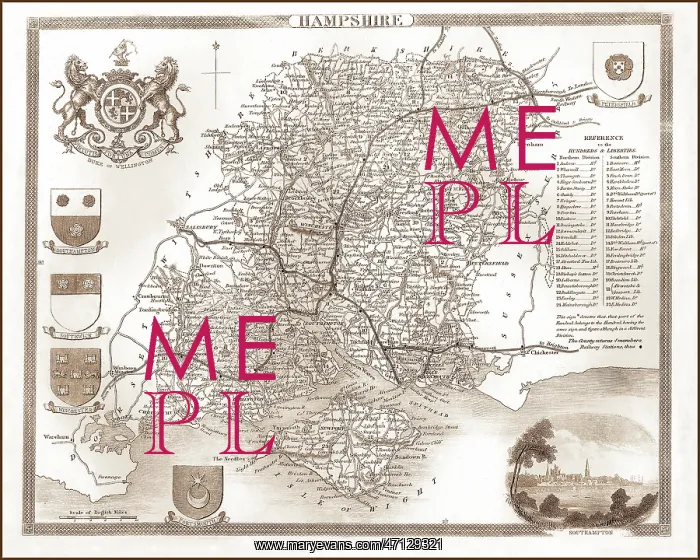 : 1840s Victorian Map of Hampshire : 1840s Victorian Map of Hampshire