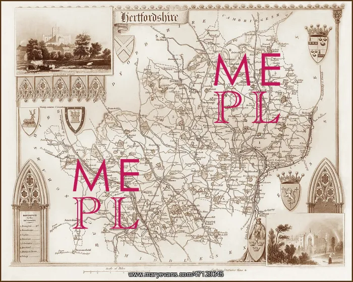: 1840s Victorian Map of Hertfordshire : 1840s Victorian Map of Hertfordshire