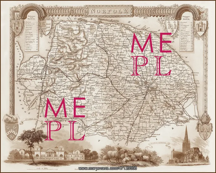 : 1840s Victorian Map of Norfolk : 1840s Victorian Map of Norfolk