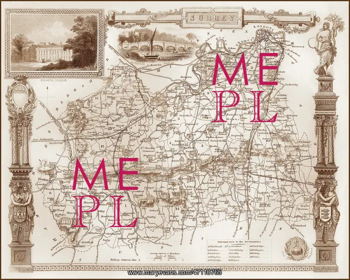  : 1840s Victorian Map of Surrey