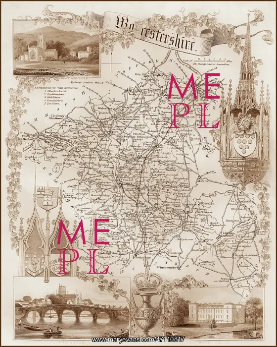 : 1840s Victorian Map of Worcestershire : 1840s Victorian Map of Worcestershire