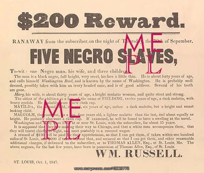 : 1847 advertisement for the return of a runaway ? : 1847 advertisement for the return of a runaway ?