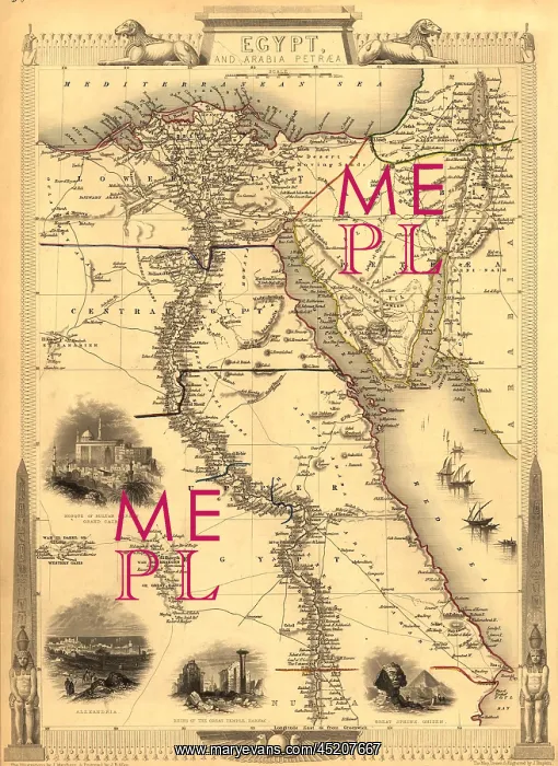 : 1851 map of Egypt with engravings of the ? : 1851 map of Egypt with engravings of the ?