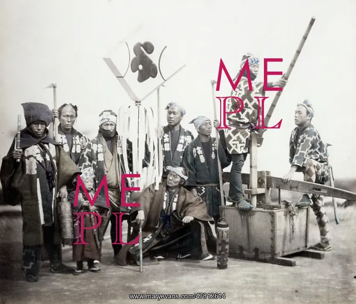 : 1860's Japan - a group of firemen with the standard : 1860's Japan - a group of firemen with the standard