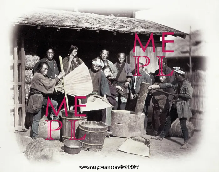 : 1860's Japan - a group pounding rice : 1860's Japan - a group pounding rice