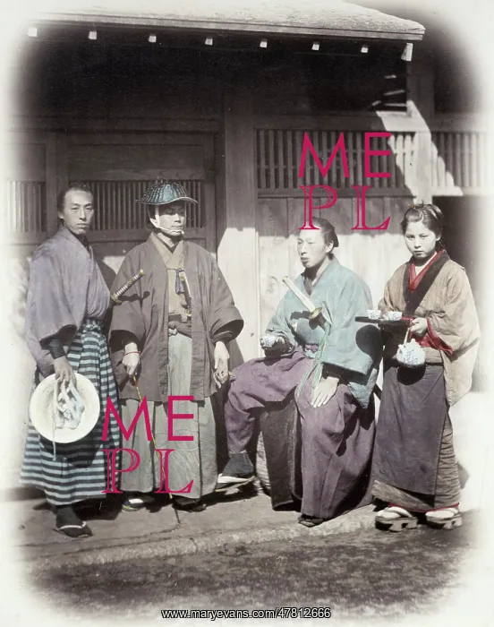 : 1860's Japan - a samurai group being served : 1860's Japan - a samurai group being served