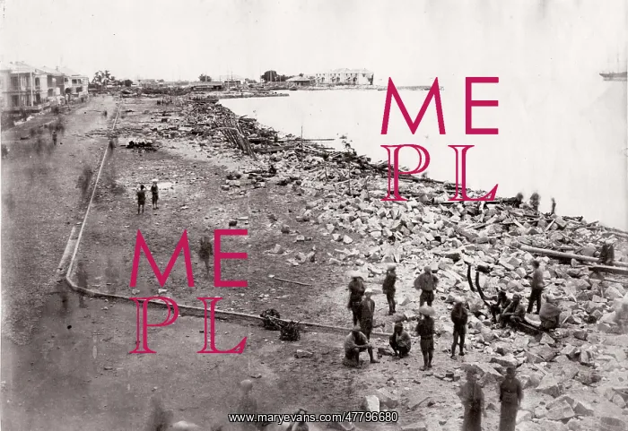 : 1870's Japan - the waterfront at Kobe after the typhoon : 1870's Japan - the waterfront at Kobe after the typhoon