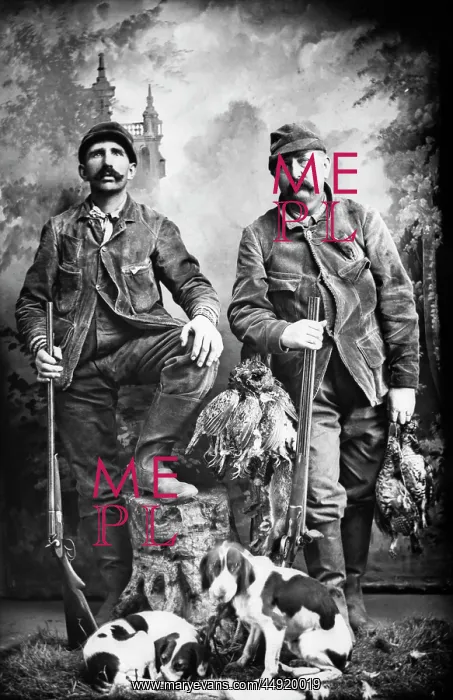 : 1890s Two Men Hunters looking at Camera Posed with Brace : 1890s Two Men Hunters looking at Camera Posed with Brace