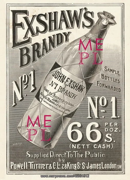 : 1895 UK Magazine Exshaw's Brandy Advert : 1895 UK Magazine Exshaw's Brandy Advert