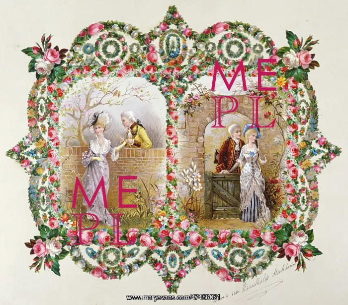 : Two 18th century couples in a walled garden : Two 18th century couples in a walled garden