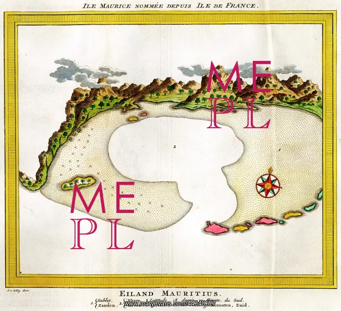 : 18th century Map of the Island of Mauritius : 18th century Map of the Island of Mauritius