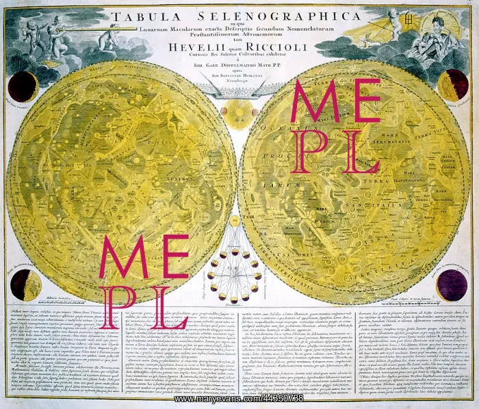 : 18th century Map of the Moon - Tabula Selenographica : 18th century Map of the Moon - Tabula Selenographica