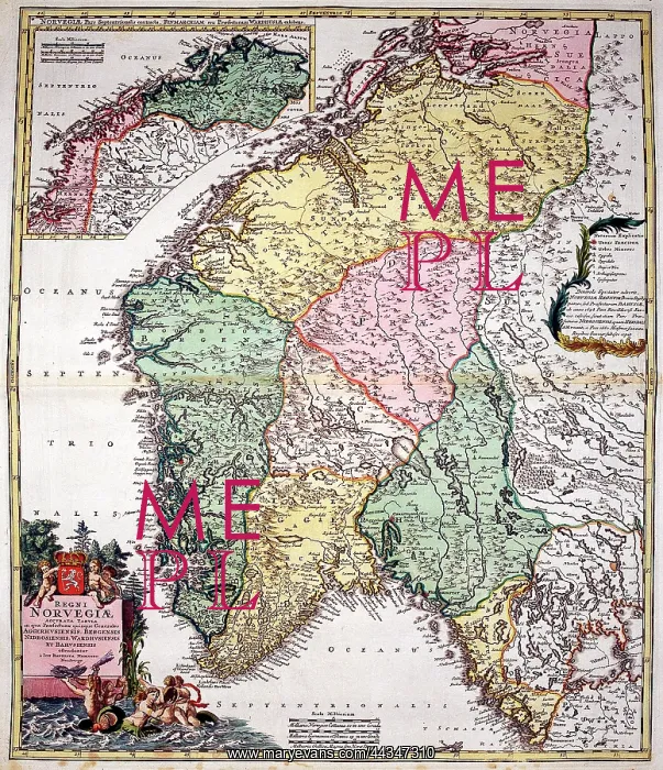 : 18th century Map of Norway, Scandinavia : 18th century Map of Norway, Scandinavia