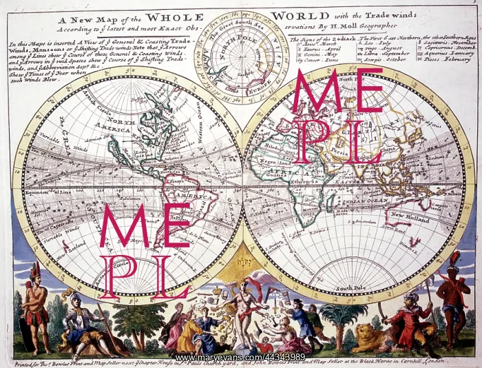  : 18th century Map of the World Hemispheres