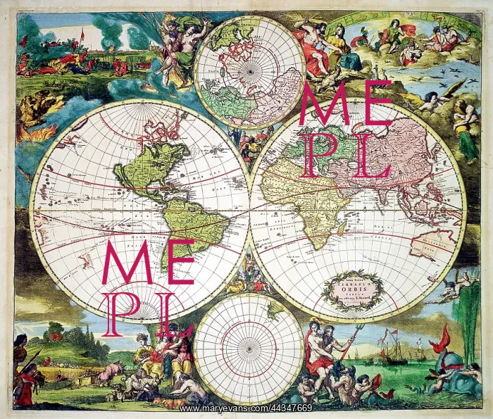  : 18th century Map of the World Hemispheres