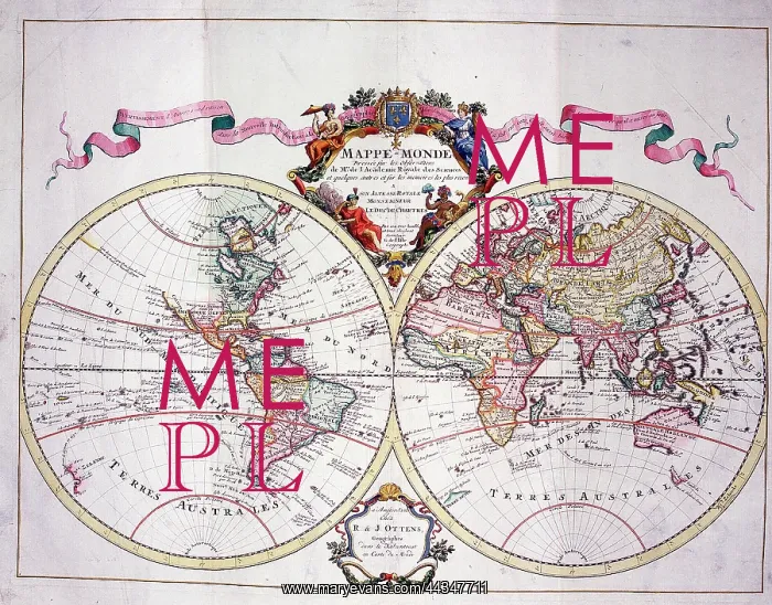 : 18th century Map of the World Hemispheres : 18th century Map of the World Hemispheres