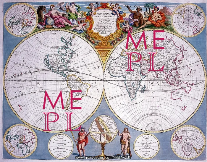  : 18th century Map of the World Hemispheres