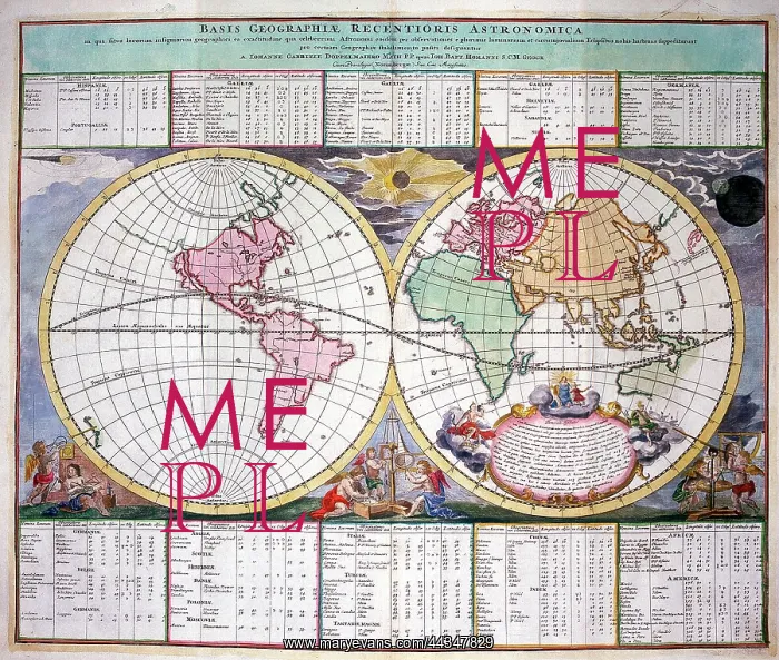  : 18th century Map of the World Hemispheres