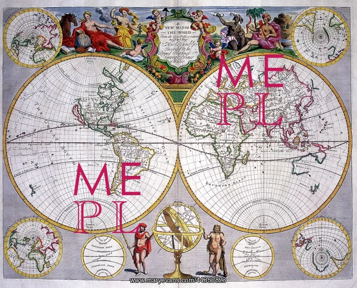 : 18th century Map of the World Hemispheres : 18th century Map of the World Hemispheres