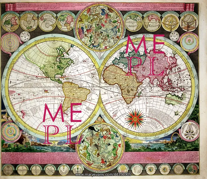 : 18th century Map of the World showing routes of explorers : 18th century Map of the World showing routes of explorers