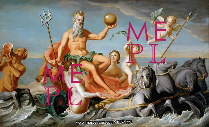 : 18th century painting of Neptune emerging from : 18th century painting of Neptune emerging from