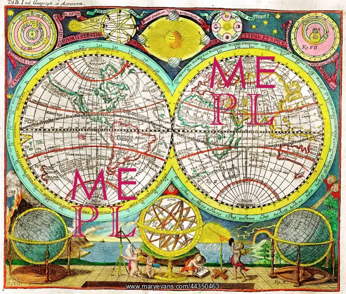 : 18th century World Map with Hemispheres : 18th century World Map with Hemispheres