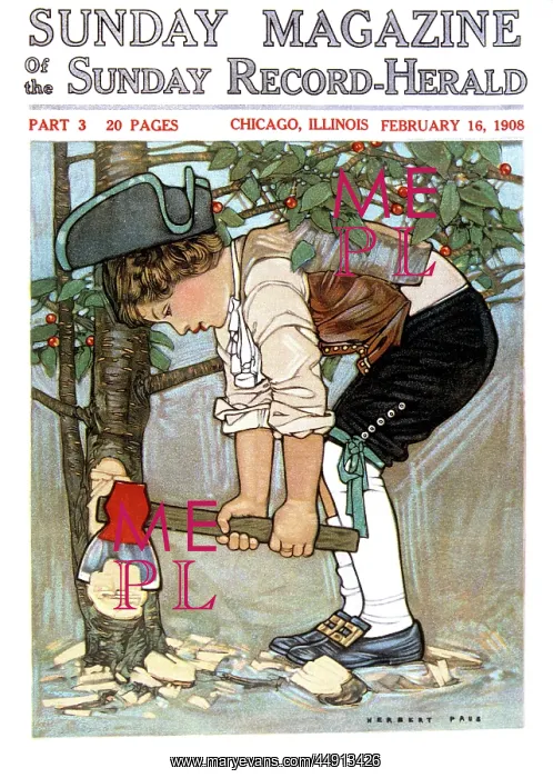 : 1900s 1908 george washington as child chopping : 1900s 1908 george washington as child chopping