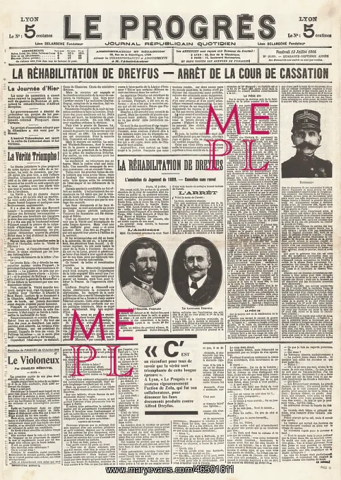 : 1906 Le Progres newspaper front page Trial of Dreyfus : 1906 Le Progres newspaper front page Trial of Dreyfus