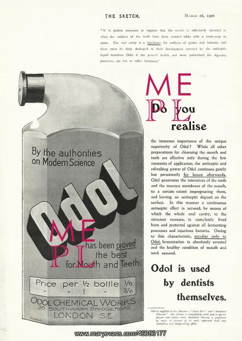 : 1906 UK Magazine Odol Toothpaste Advert : 1906 UK Magazine Odol Toothpaste Advert