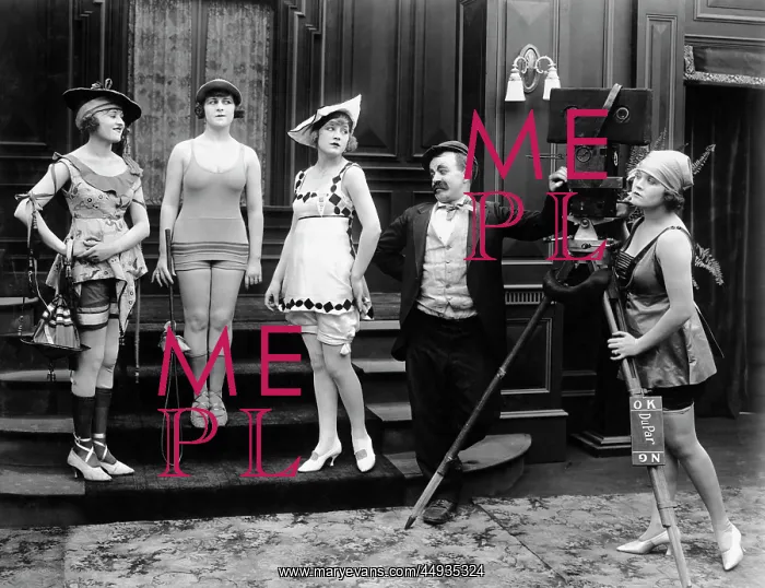 : 1910s Comic Photographer with Models in Skimpy Bathing Co : 1910s Comic Photographer with Models in Skimpy Bathing Co
