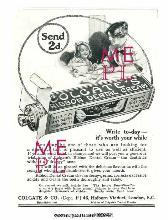 : 1913 UK Magazine Colgate Toothpaste Ad : 1913 UK Magazine Colgate Toothpaste Ad