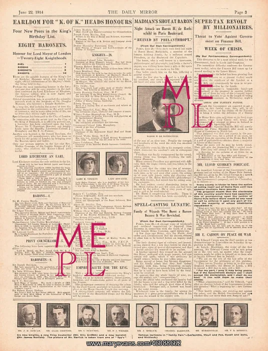 : 1914 Daily Mirror Field Marshal Kitchener given an Earldom : 1914 Daily Mirror Field Marshal Kitchener given an Earldom