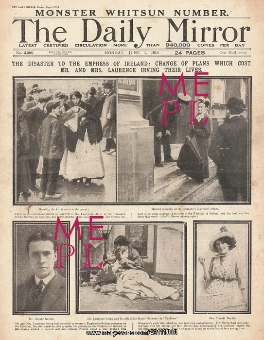 : 1914 Daily Mirror Sinking of the Empress of Ireland : 1914 Daily Mirror Sinking of the Empress of Ireland