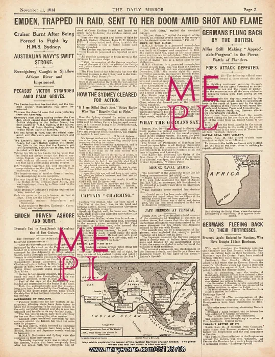 : 1914 Daily Mirror Sinking of German Battleship SMS Emden : 1914 Daily Mirror Sinking of German Battleship SMS Emden