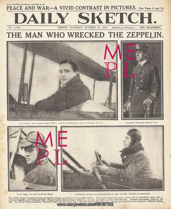 : 1914 Daily Sketch Zeppelin destroyed in air raid : 1914 Daily Sketch Zeppelin destroyed in air raid