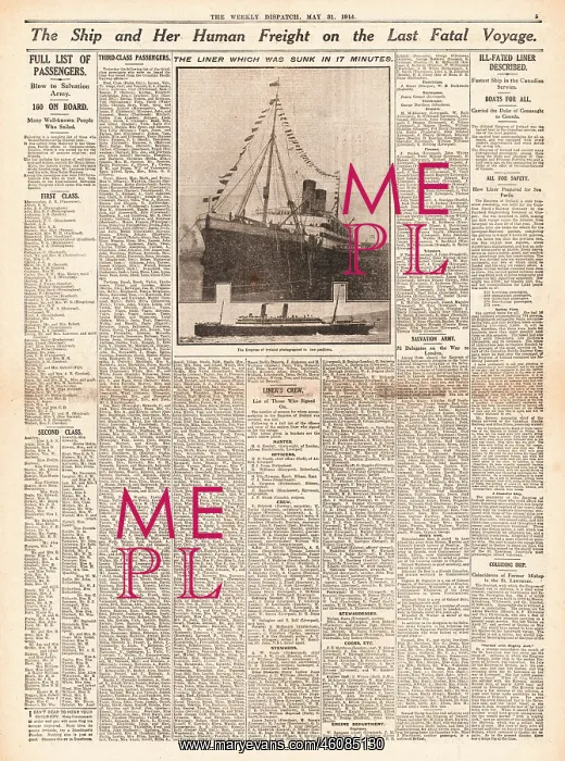 : 1914 Weekly Dispatch Liner Empress of Ireland sinks : 1914 Weekly Dispatch Liner Empress of Ireland sinks