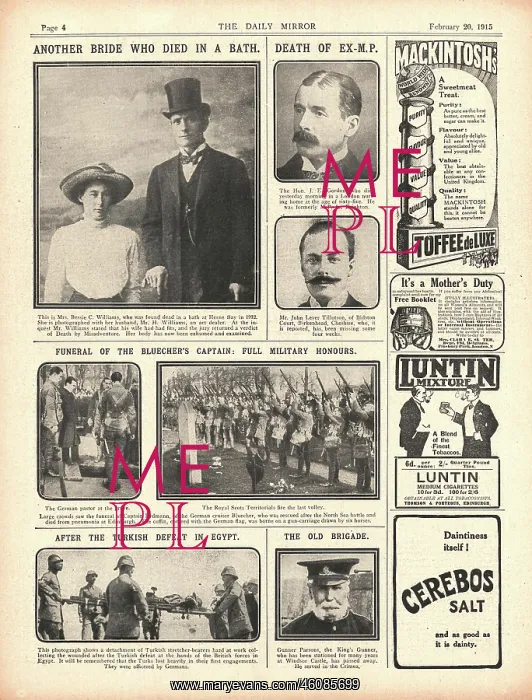 : 1915 Daily Mirror Bessie Williams, Brides in the Bath Victim : 1915 Daily Mirror Bessie Williams, Brides in the Bath Victim