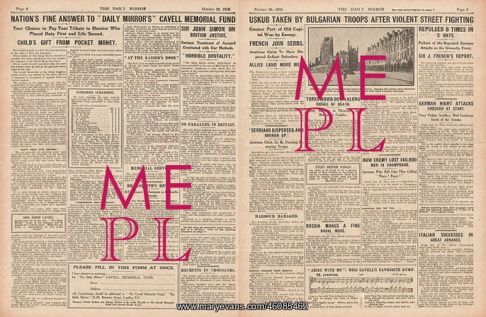 : 1915 Daily Mirror Execution of Nurse Edith Cavell : 1915 Daily Mirror Execution of Nurse Edith Cavell