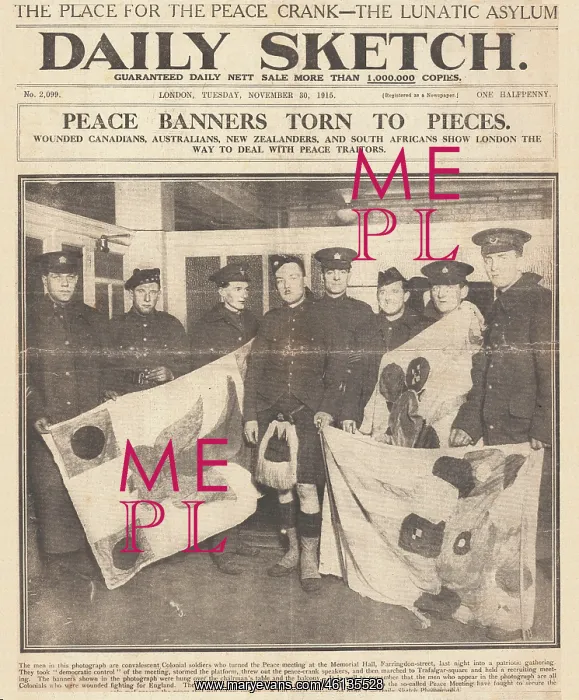 : 1915 Daily Sketch Peace banners torn down : 1915 Daily Sketch Peace banners torn down