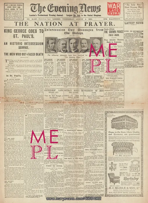 : 1915 Evening News King attends Intercession Service at St. P : 1915 Evening News King attends Intercession Service at St. P