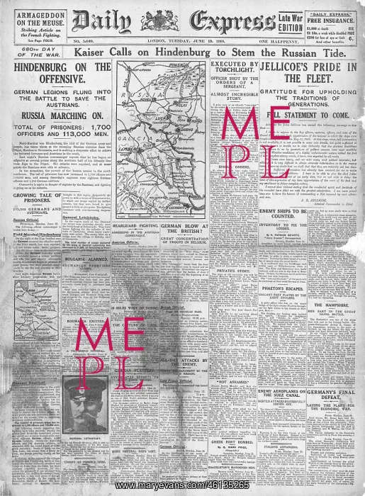 : 1916 Daily Express Hindenburg offensive on Eastern Front : 1916 Daily Express Hindenburg offensive on Eastern Front