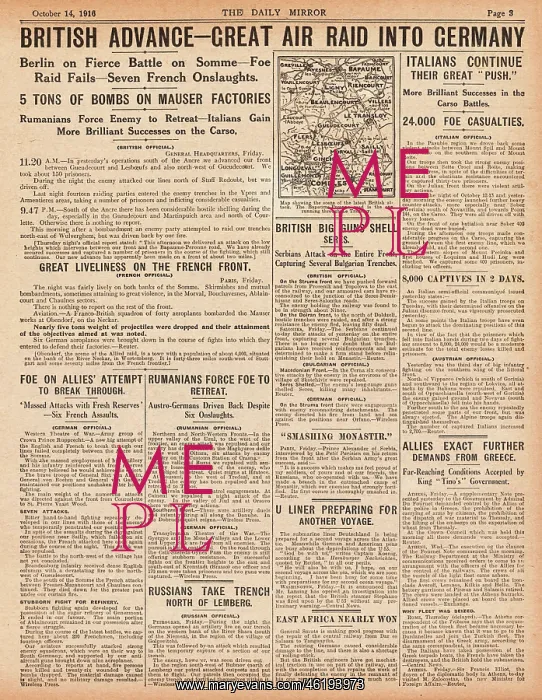 : 1916 Daily Mirror Air raid into Germany : 1916 Daily Mirror Air raid into Germany