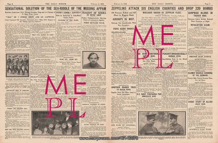 : 1916 Daily Mirror Zeppelin raids over England, Paris and Sal : 1916 Daily Mirror Zeppelin raids over England, Paris and Sal