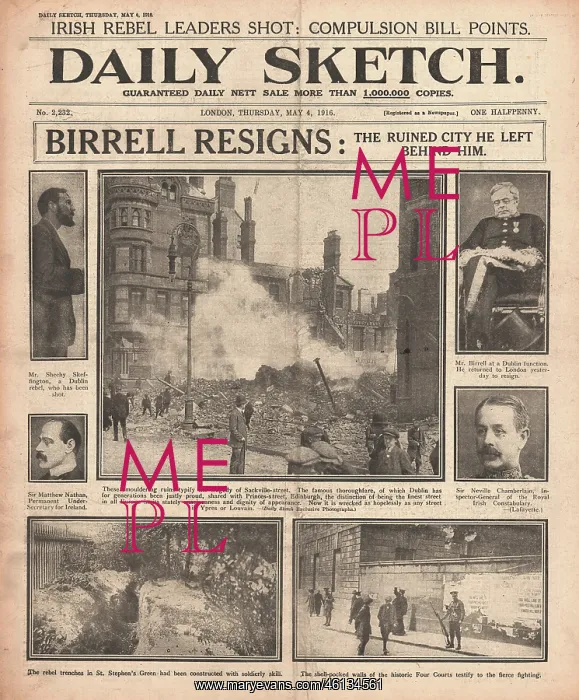 : 1916 Daily Sketch Augustine Birrell resigns after Easter Upr : 1916 Daily Sketch Augustine Birrell resigns after Easter Upr