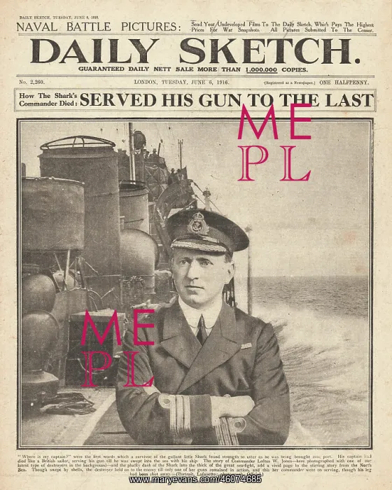 : 1916 Daily Sketch Commander Loftus W. Jones of HMS Shark : 1916 Daily Sketch Commander Loftus W. Jones of HMS Shark