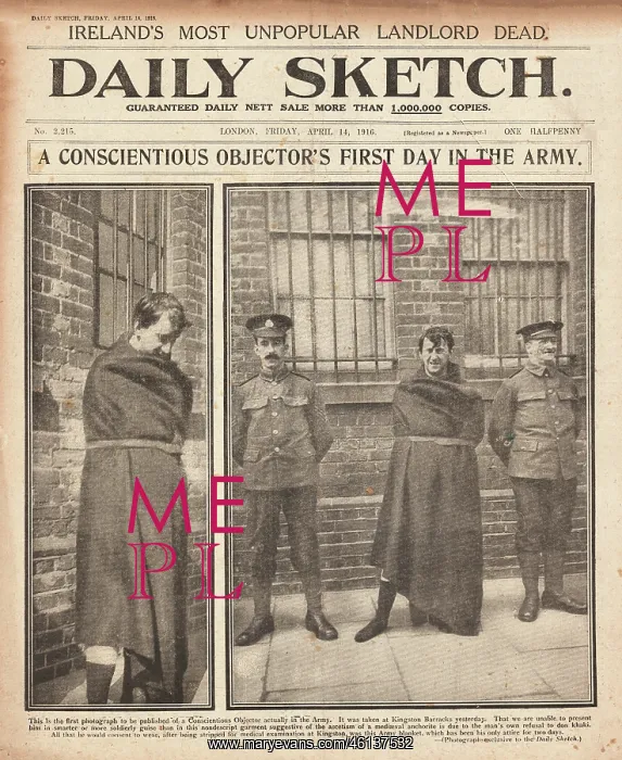 : 1916 Daily Sketch Conscientious Objector in the army : 1916 Daily Sketch Conscientious Objector in the army