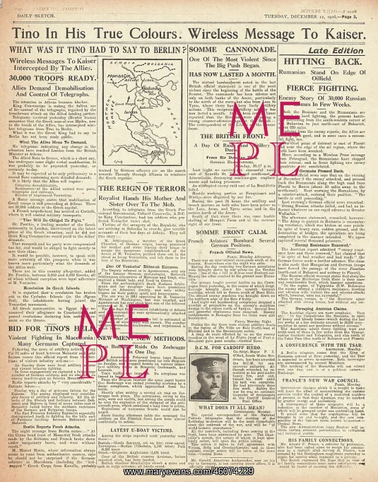 : 1916 Daily Sketch King Constantine telegrams the Kaiser : 1916 Daily Sketch King Constantine telegrams the Kaiser