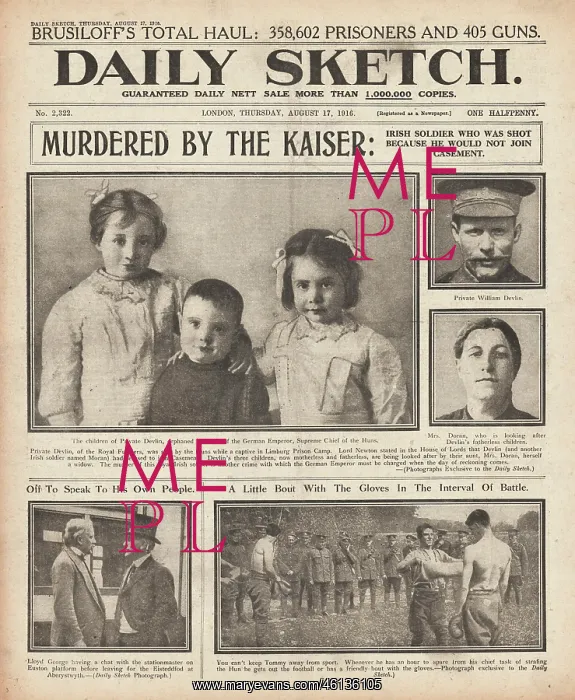 : 1916 Daily Sketch Private William Devlin executed : 1916 Daily Sketch Private William Devlin executed